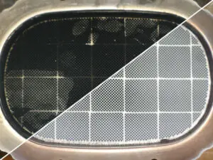 Roetfilter reiniging, voor en na de behandeling