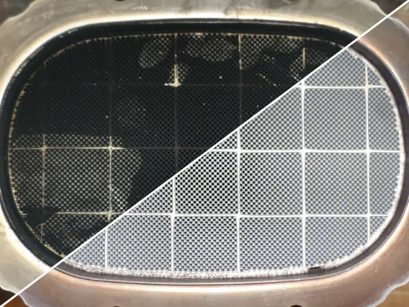 Roetfilter reiniging, voor en na de behandeling