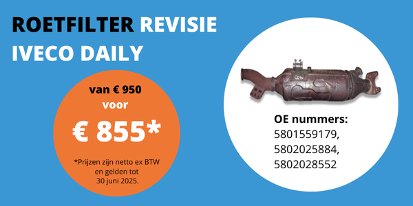 Kortingsactie roetfilter revisie Iveco Daily OE-nummer 5801559179, 5802025884, 5802028552